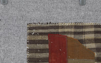 3x5 Vintage Turkish Tapestry Rug, Checkered Patchwork Textile Wall Art, Wool Woven Wall Hanging