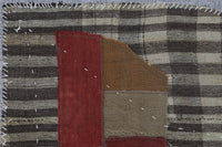 3x5 Vintage Turkish Tapestry Rug, Checkered Patchwork Textile Wall Art, Wool Woven Wall Hanging