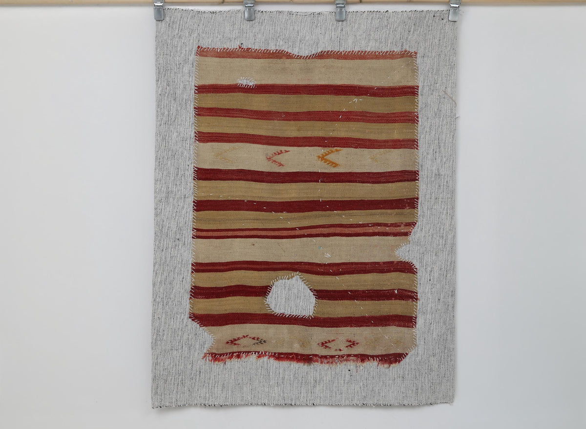 3x4 Vintage Turkish Tapestry Rug, Striped Wool Textile Wall Art, Rustic Woven Wall Hanging