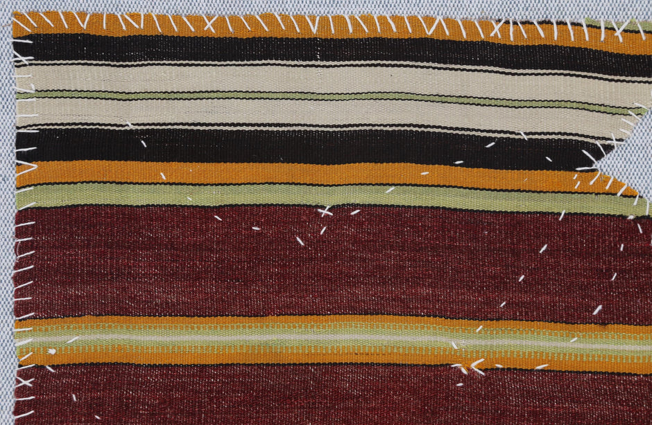 3x4 Vintage Turkish Tapestry Rug, Striped Wool Textile Wall Art, Rustic Woven Wall Hanging