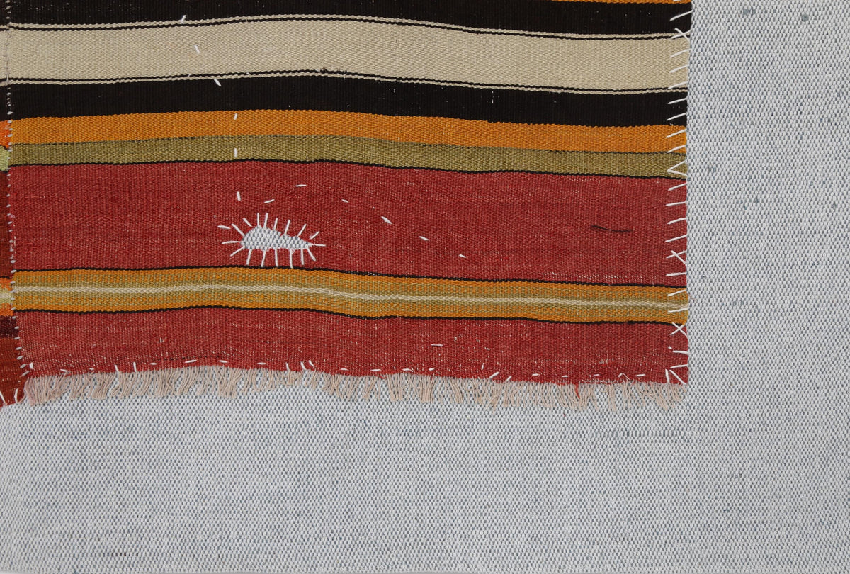 3x4 Vintage Turkish Tapestry Rug, Striped Wool Textile Wall Art, Rustic Woven Wall Hanging