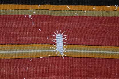 3x4 Vintage Turkish Tapestry Rug, Striped Wool Textile Wall Art, Rustic Woven Wall Hanging