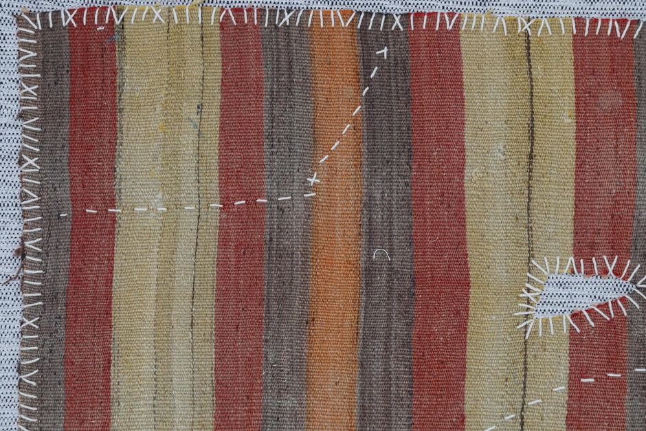 3x4 Vintage Turkish Tapestry Rug, Striped Wool Textile Wall Art, Rustic Woven Wall Hanging