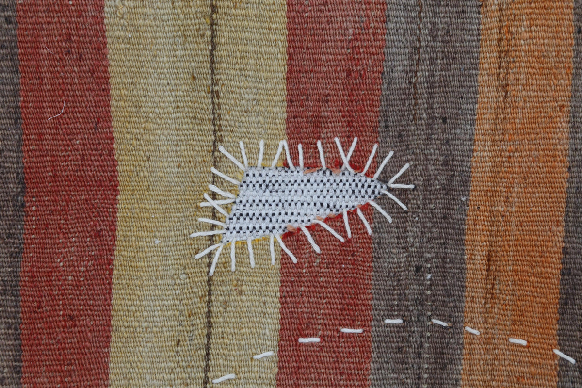 3x4 Vintage Turkish Tapestry Rug, Striped Wool Textile Wall Art, Rustic Woven Wall Hanging