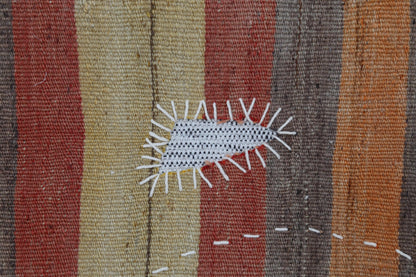 3x4 Vintage Turkish Tapestry Rug, Striped Wool Textile Wall Art, Rustic Woven Wall Hanging