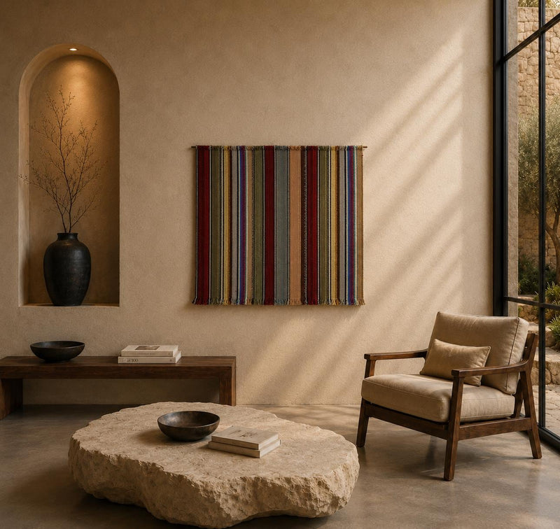 Vintage Turkish Kilim Tapestry Rug, Multicolor Striped Wall Hanging (3'5" x 3'7") - photo 1 of 8