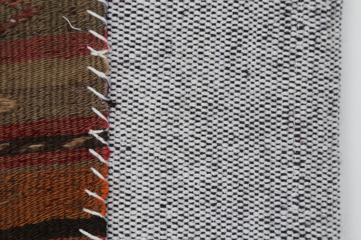 3x4 Vintage Turkish Tapestry Rug, Brown Striped Wool Wall Hanging, Rustic Geometric Textile Wall Art