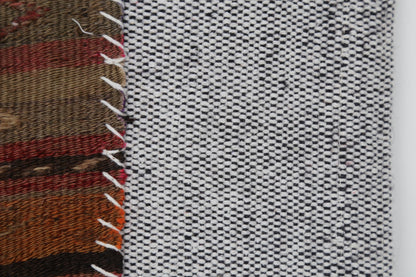 3x4 Vintage Turkish Tapestry Rug, Brown Striped Wool Wall Hanging, Rustic Geometric Textile Wall Art