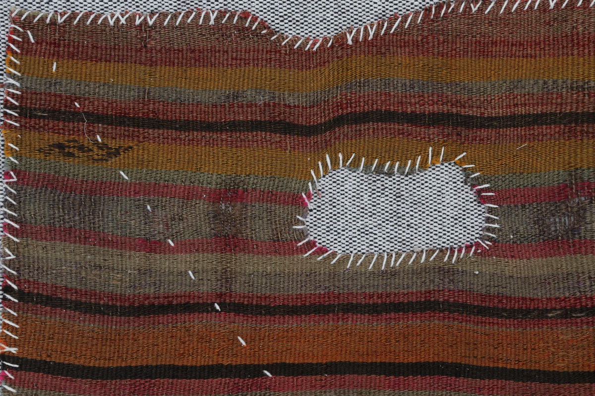 3x4 Vintage Turkish Tapestry Rug, Brown Striped Wool Wall Hanging, Rustic Geometric Textile Wall Art