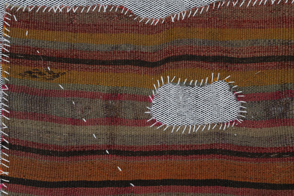 3x4 Vintage Turkish Tapestry Rug, Brown Striped Wool Wall Hanging, Rustic Geometric Textile Wall Art