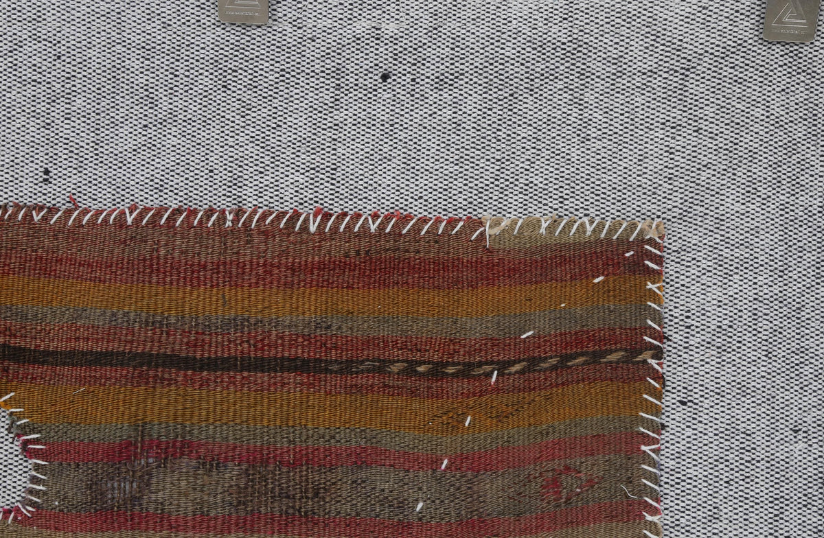 3x4 Vintage Turkish Tapestry Rug, Brown Striped Wool Wall Hanging, Rustic Geometric Textile Wall Art