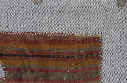 3x4 Vintage Turkish Tapestry Rug, Brown Striped Wool Wall Hanging, Rustic Geometric Textile Wall Art