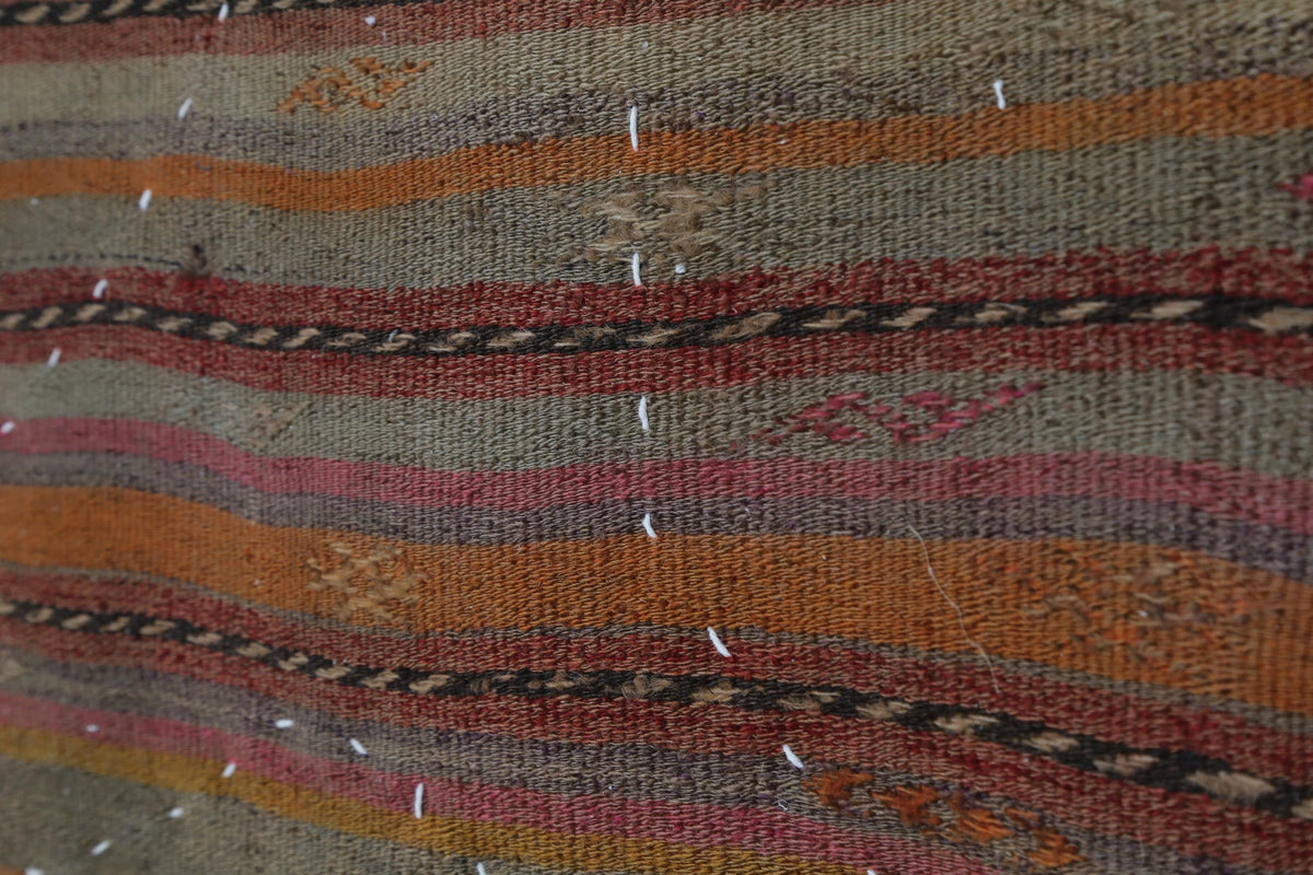 3x4 Vintage Turkish Tapestry Rug, Brown Striped Wool Wall Hanging, Rustic Geometric Textile Wall Art