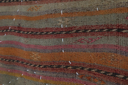 3x4 Vintage Turkish Tapestry Rug, Brown Striped Wool Wall Hanging, Rustic Geometric Textile Wall Art