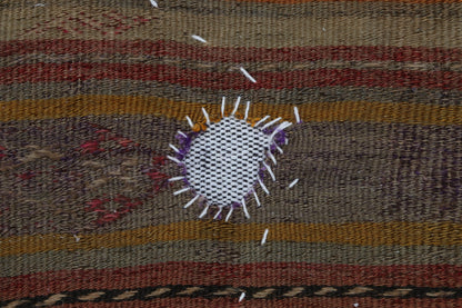 3x4 Vintage Turkish Tapestry Rug, Brown Striped Wool Wall Hanging, Rustic Geometric Textile Wall Art
