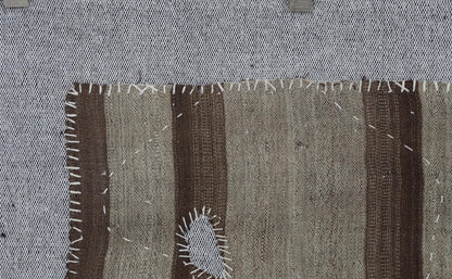 3x4 Vintage Turkish Tapestry Rug, Brown Beige Striped Wool Wall Hanging, Neutral Textile Wall Art