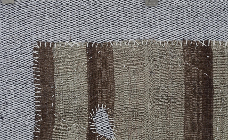 3x4 Vintage Turkish Tapestry Rug, Brown Beige Striped Wool Wall Hanging, Neutral Textile Wall Art
