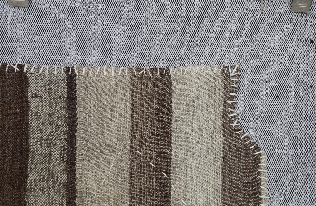 3x4 Vintage Turkish Tapestry Rug, Brown Beige Striped Wool Wall Hanging, Neutral Textile Wall Art