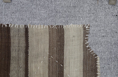 3x4 Vintage Turkish Tapestry Rug, Brown Beige Striped Wool Wall Hanging, Neutral Textile Wall Art