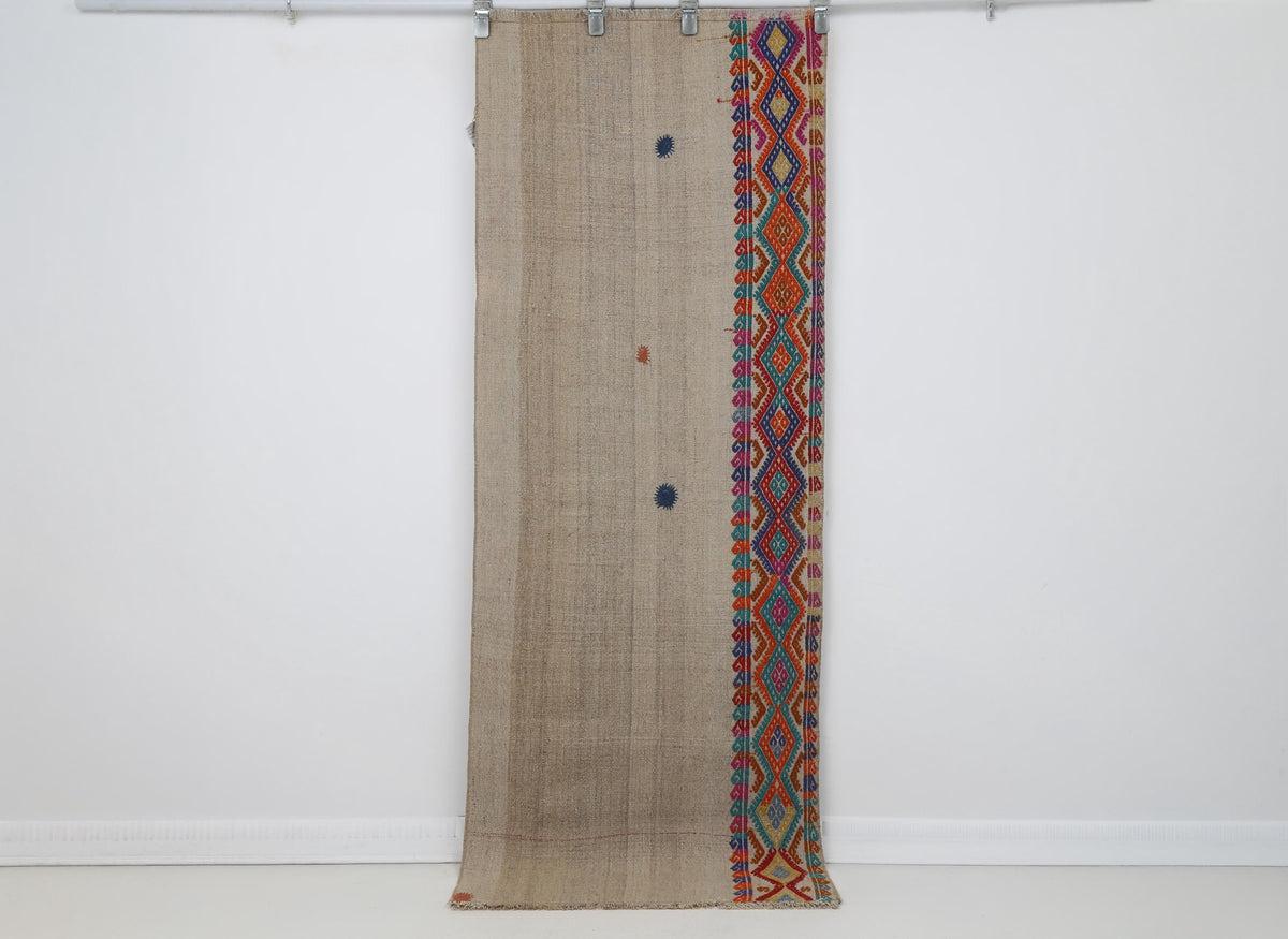 2x7 Vintage Turkish Kilim Rug, Handwoven Wool Runner Rug, Geometric Anatolian Kilim, Narrow Vintage Turkish Rug