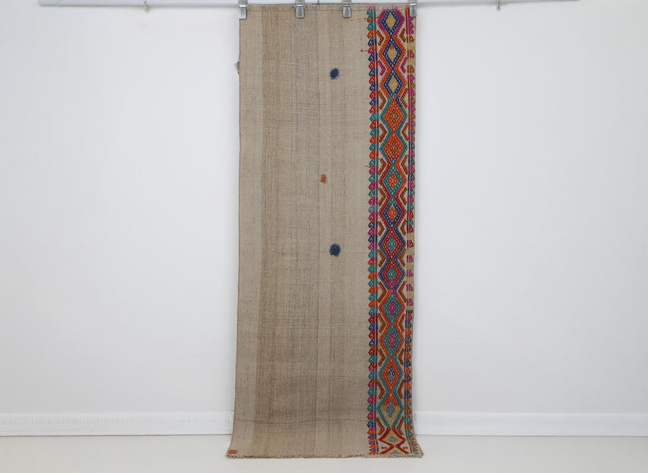 2x7 Vintage Turkish Kilim Rug, Handwoven Wool Runner Rug, Geometric Anatolian Kilim, Narrow Vintage Turkish Rug