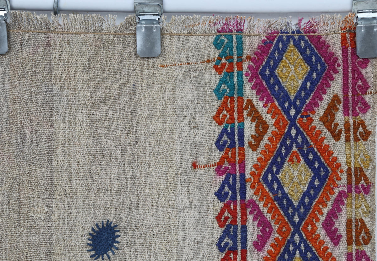 2x7 Vintage Turkish Kilim Rug, Handwoven Wool Runner Rug, Geometric Anatolian Kilim, Narrow Vintage Turkish Rug