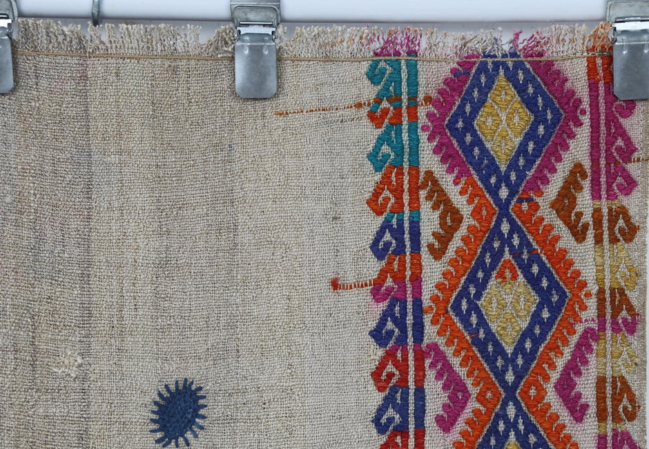 2x7 Vintage Turkish Kilim Rug, Handwoven Wool Runner Rug, Geometric Anatolian Kilim, Narrow Vintage Turkish Rug