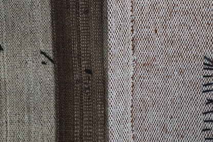 3x4 Vintage Turkish Tapestry Rug, Brown Striped Wool Textile Wall Art, Hand Stitched Patchwork Wall Hanging