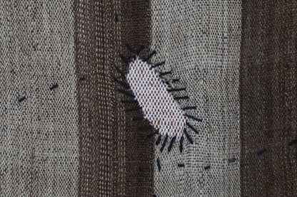 3x4 Vintage Turkish Tapestry Rug, Brown Striped Wool Textile Wall Art, Hand Stitched Patchwork Wall Hanging