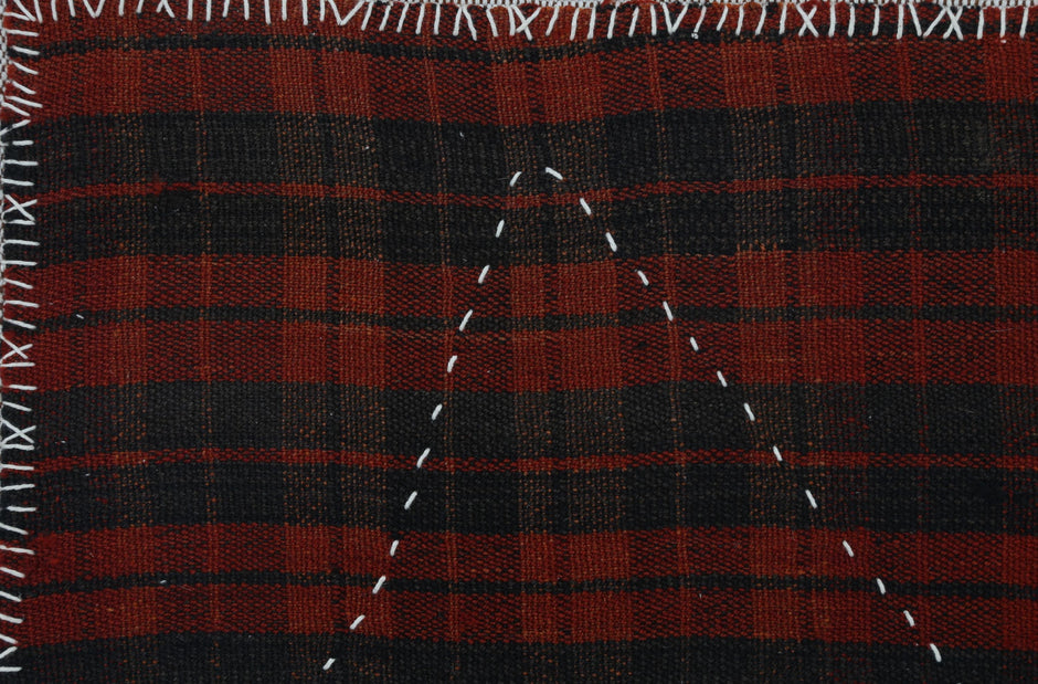 3x4 Vintage Turkish Tapestry Rug, Red and Black Wool Textile Wall Art, Hand Stitched Striped Wall Hanging