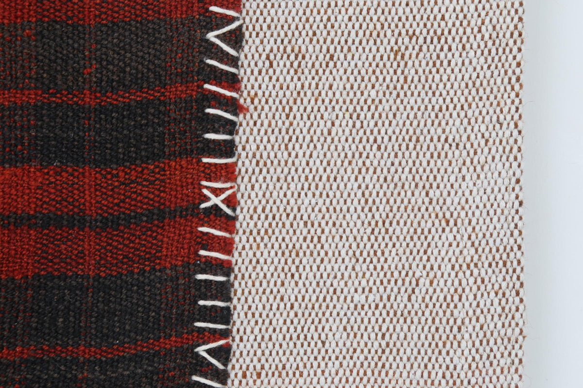 3x4 Vintage Turkish Tapestry Rug, Red and Black Wool Textile Wall Art, Hand Stitched Striped Wall Hanging