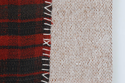 3x4 Vintage Turkish Tapestry Rug, Red and Black Wool Textile Wall Art, Hand Stitched Striped Wall Hanging