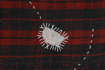 3x4 Vintage Turkish Tapestry Rug, Red and Black Wool Textile Wall Art, Hand Stitched Striped Wall Hanging