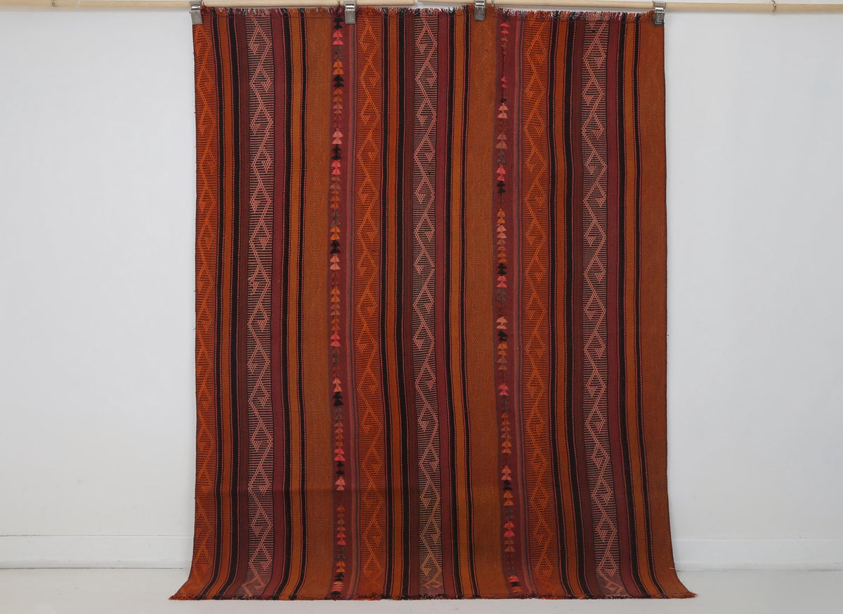 5x6 Vintage Turkish Kilim Rug, Striped Handwoven Wool Cotton Rug, Rustic Anatolian Flatweave Area Rug