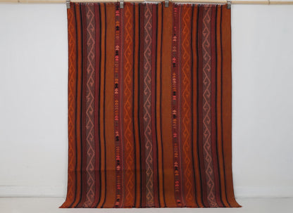 5x6 Vintage Turkish Kilim Rug, Striped Handwoven Wool Cotton Rug, Rustic Anatolian Flatweave Area Rug