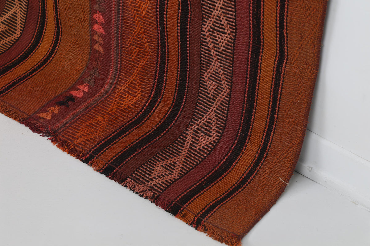 5x6 Vintage Turkish Kilim Rug, Striped Handwoven Wool Cotton Rug, Rustic Anatolian Flatweave Area Rug