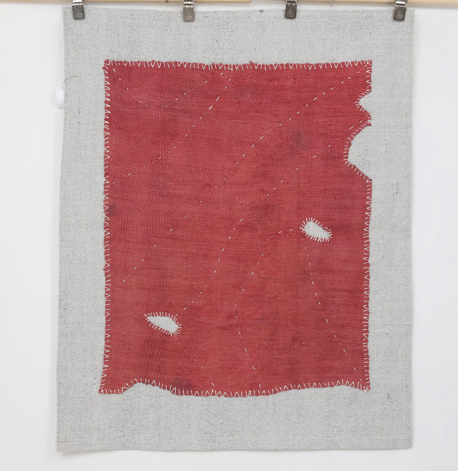 3x4 Pink Hemp Tapestry Rug, Vintage Turkish Textile Wall Art, Hand Stitched Wool Wall Hanging, Rustic Fiber Art