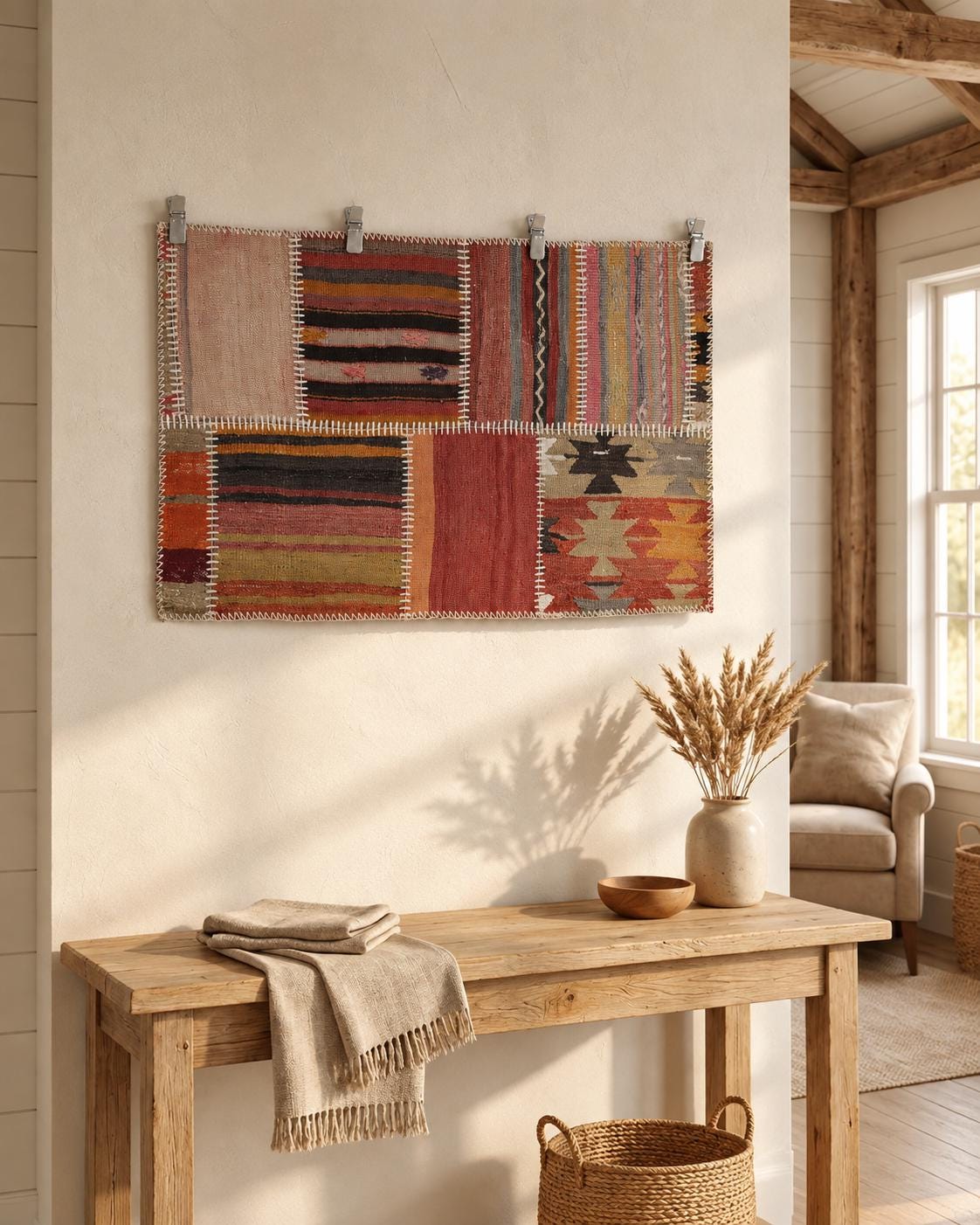 2x3 Vintage Turkish Patchwork Tapestry Rug, Handwoven Kilim Textile Wall Hanging, One of a Kind Wall Art