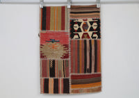 2x3 Vintage Turkish Patchwork Tapestry Rug, Handwoven Kilim Textile Wall Hanging, Geometric Woven Wall Art