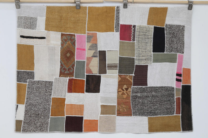 Vintage Turkish Tapestry Rug, Multicolor Patchwork (3'5" x 4'9")
