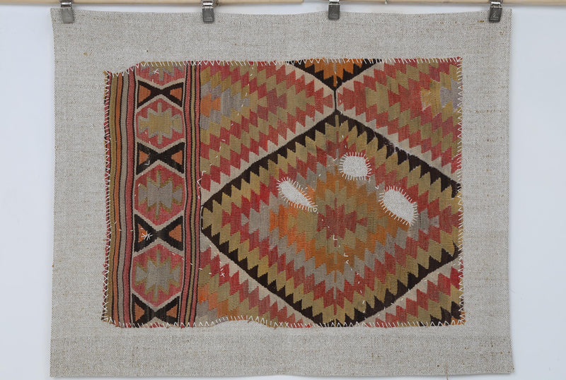 Vintage Turkish Kilim Tapestry Rug, Orange Rust Diamond (3'4" x 4'4")