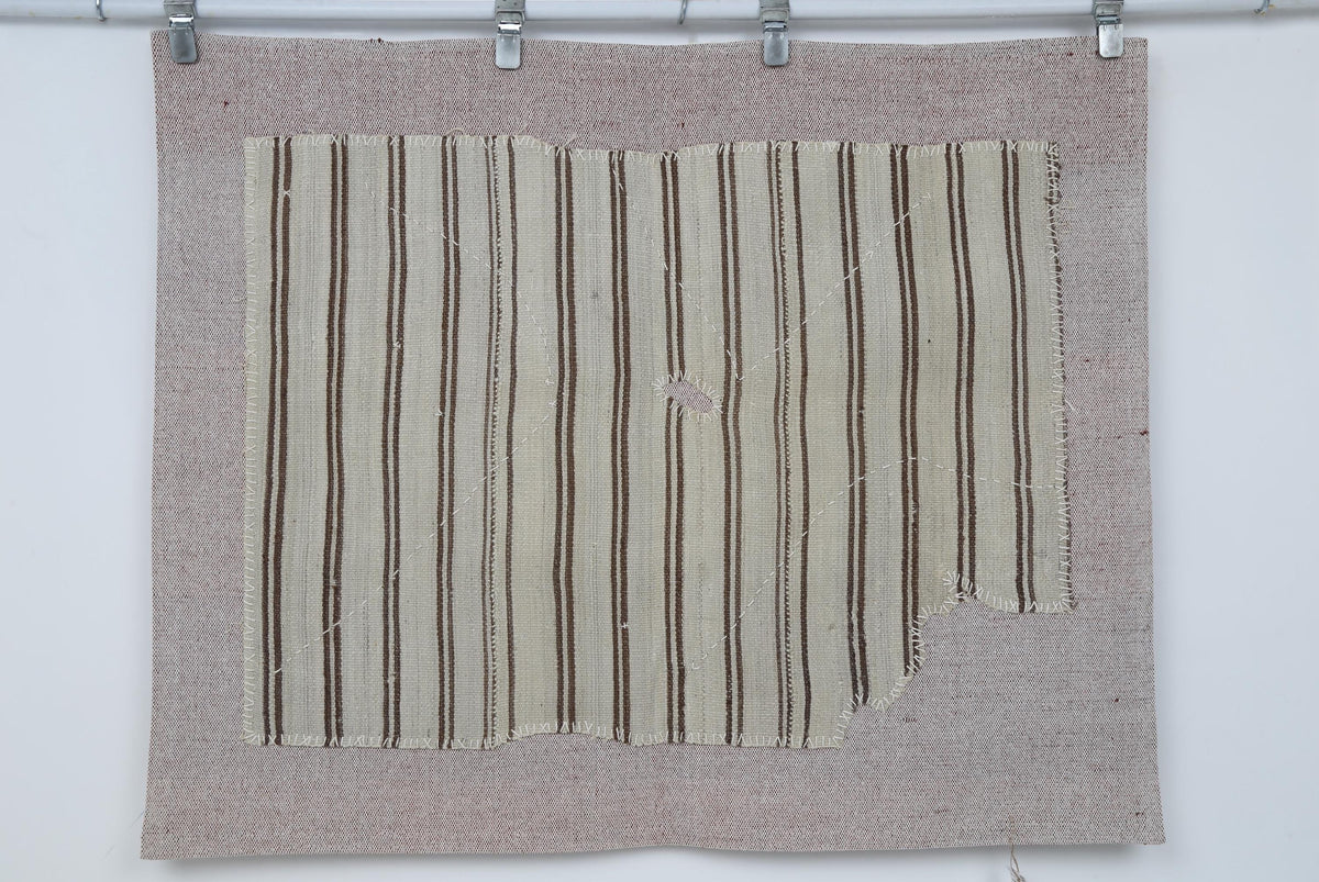 3x4 Vintage Turkish Tapestry Rug, Striped Wool Textile Wall Hanging, Neutral Woven Wall Art