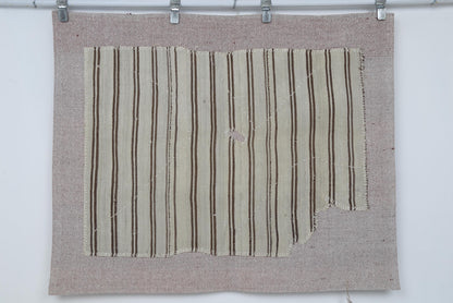 3x4 Vintage Turkish Tapestry Rug, Striped Wool Textile Wall Hanging, Neutral Woven Wall Art