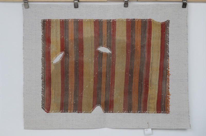 Vintage Turkish Kilim Tapestry Rug, Rust Brown Striped Wall Hanging (3'5" x 4'6")