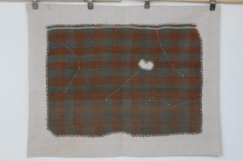Vintage Turkish Kilim Tapestry Rug, Brown Plaid Wall Hanging (3'3" x 4'2")