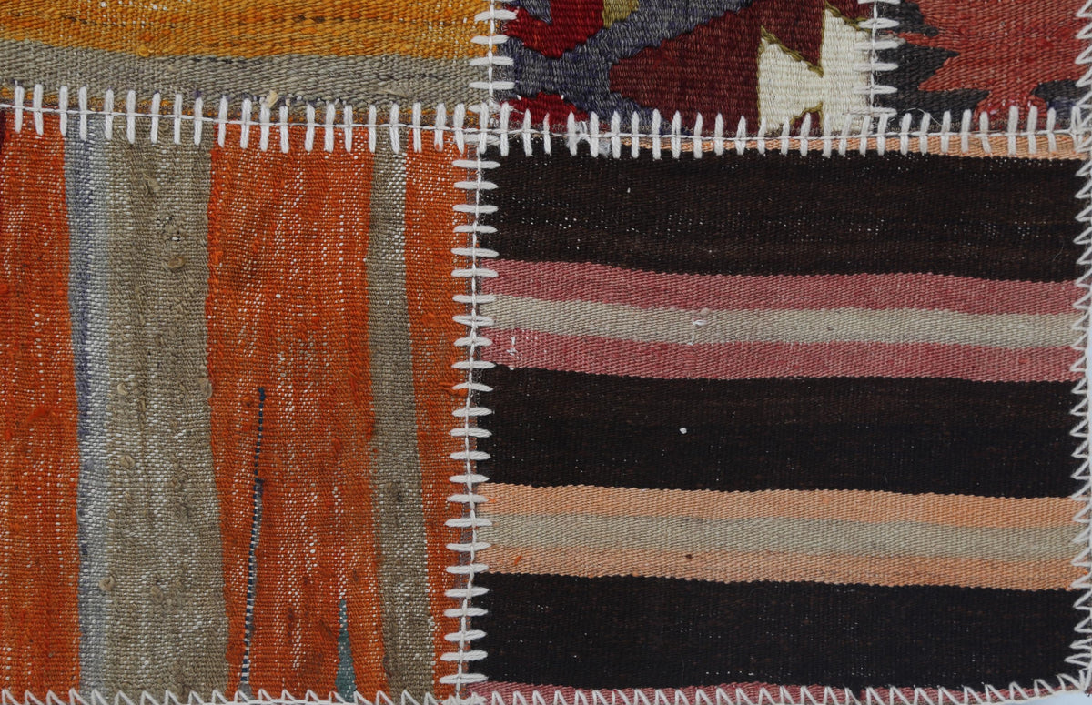 3x5 Vintage Turkish Tapestry Rug, Patchwork Kilim Wall Hanging, Handwoven Wool Textile Wall Art