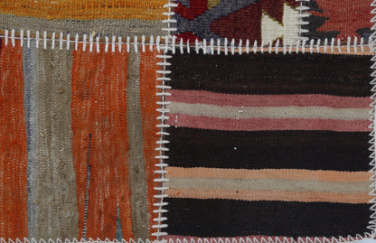 3x5 Vintage Turkish Tapestry Rug, Patchwork Kilim Wall Hanging, Handwoven Wool Textile Wall Art