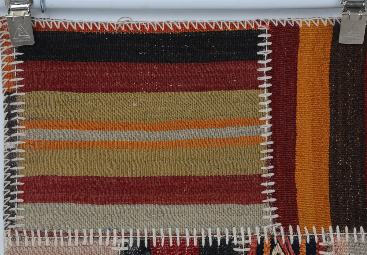 3x5 Vintage Turkish Tapestry Rug, Patchwork Kilim Wall Hanging, Handwoven Wool Textile Wall Art