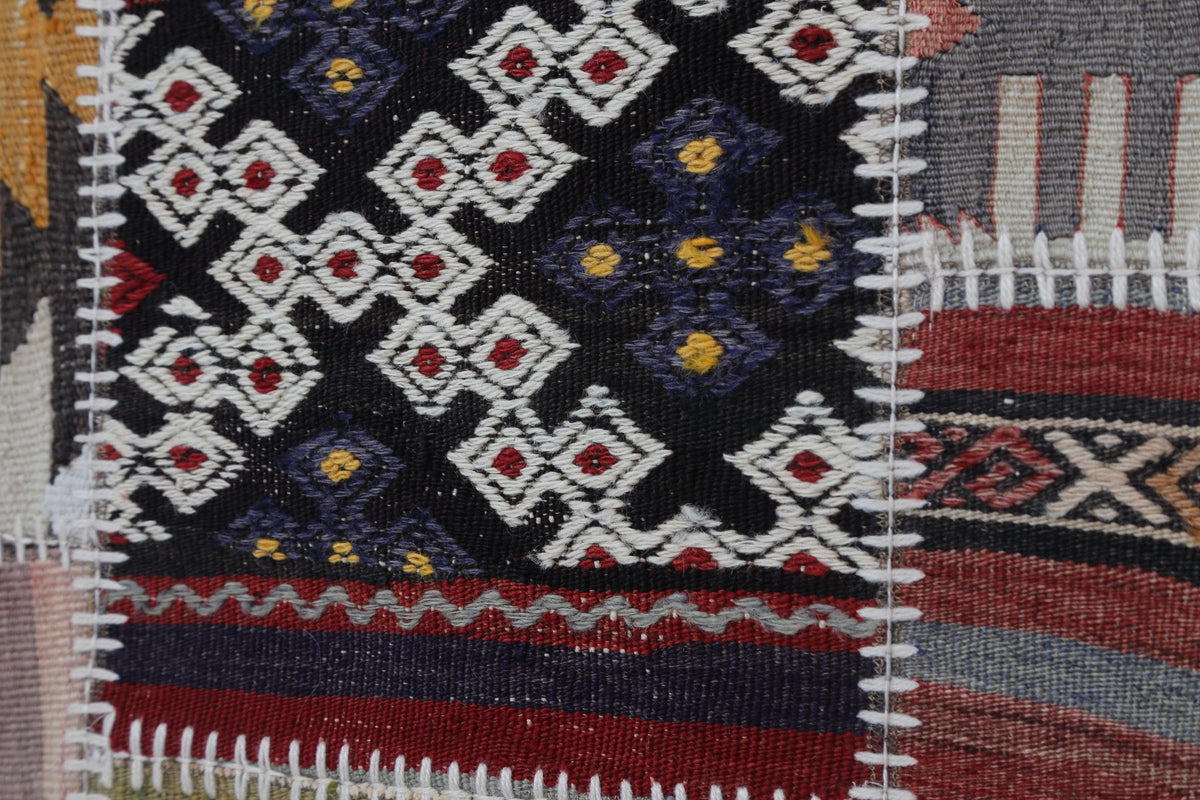 3x5 Vintage Turkish Tapestry Rug, Patchwork Kilim Wall Hanging, Handwoven Wool Textile Wall Art