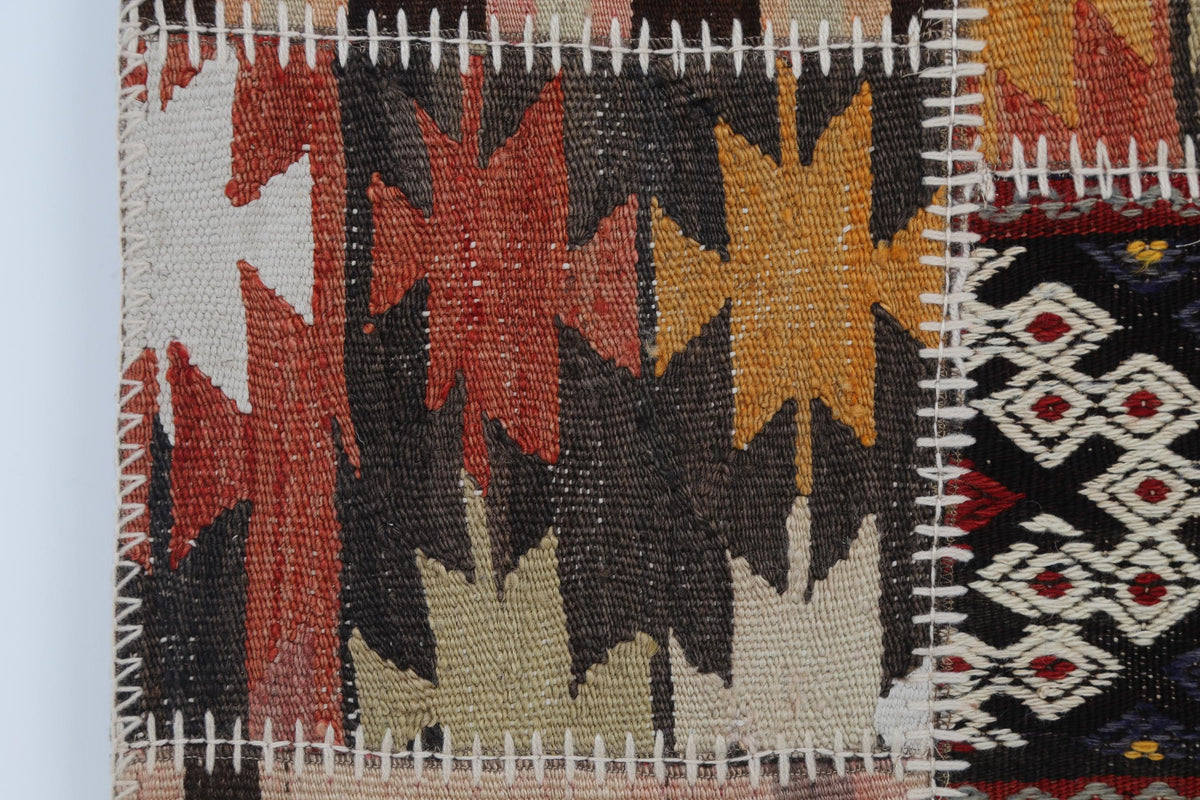 3x5 Vintage Turkish Tapestry Rug, Patchwork Kilim Wall Hanging, Handwoven Wool Textile Wall Art